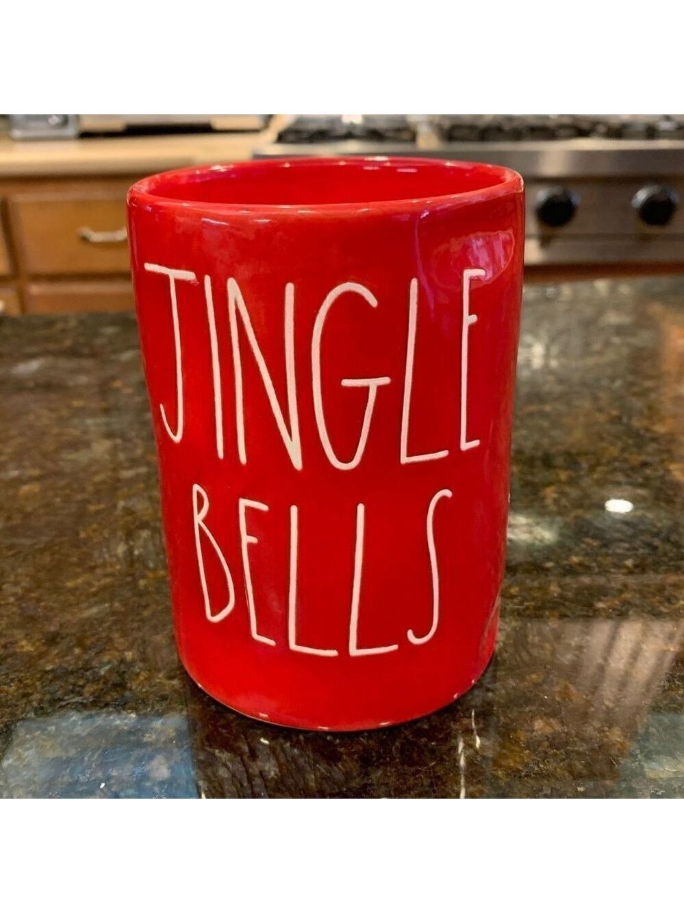Rae Dunn JINGLE BELLS Candle Ceramic Red Evergreen Mistletoe Christmas